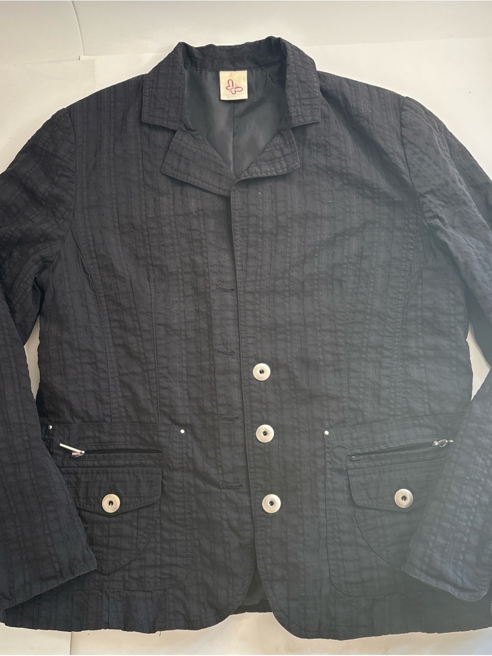 Woman’s Y2K Goth style Blazer In Crinkle Fabric With Silver Buttons